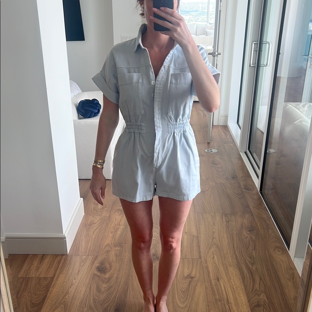 Light Blue Denim Short Sleeve Romper